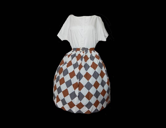 Vintage 50s harlequin diamond print cotton full sk