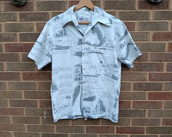 Vintage 60s The Bus Hawaiian novelty print mens shirt
