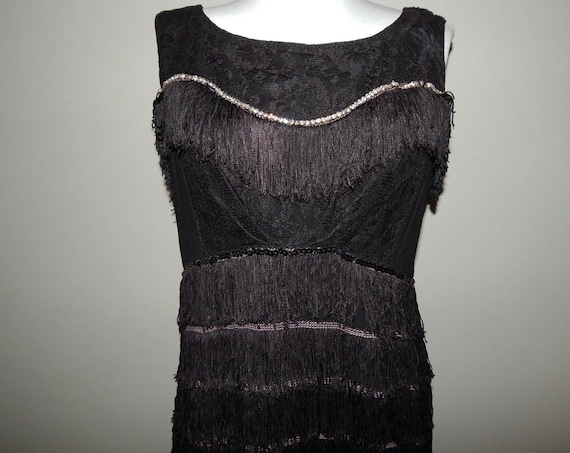 Vintage 60s does 20s flapper rayon lace fringe rhi