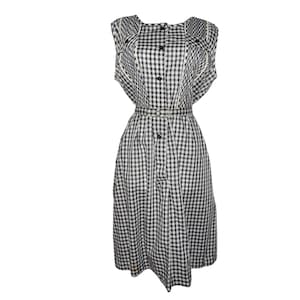 Vintage 50s black white gingham check day dress XL