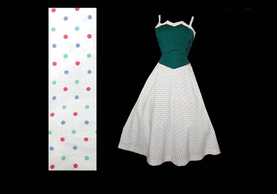 Vintage 50s Lucy polka dot cotton full skirt strap