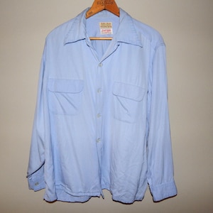 Vintage 40s 50s loop collar rayon long sleeve mens shirt
