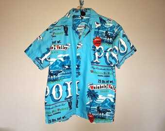 Vintage 60s Poi Factory Hawaiian novelty print mens shirt