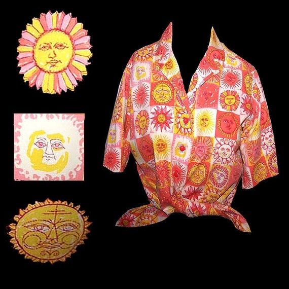 Vintage 1960s groovy smiling sun face novelty prin