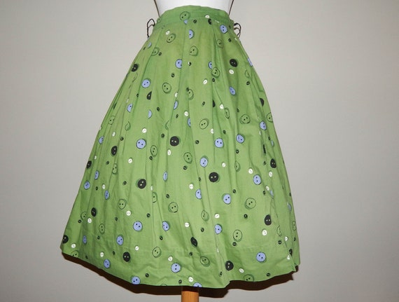 Vintage 50s button novelty print cotton full skirt