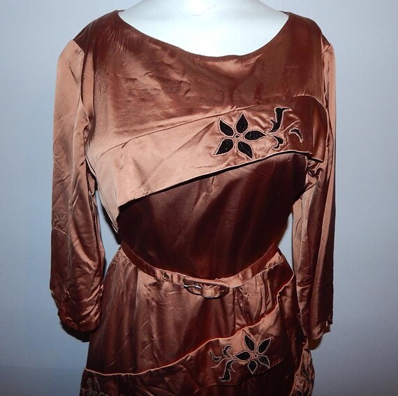 Vintage 40s 50s copper satin velvet cocktail dress