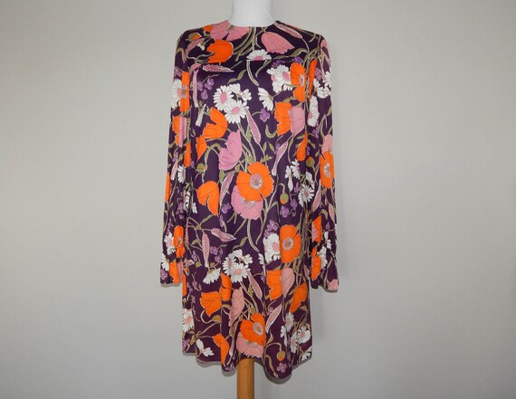 Vintage 60s purple orange bold floral print flower