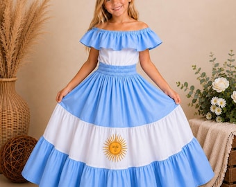 Argentinian Dress, classic Argentina girls dress from 12 month to XXL adults sizes, Argentinian folkloric dress