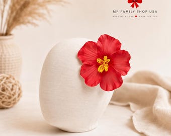 Red Flower Hair Clips, Hibiscus or Caribbean Cayenne Flower Clips. Hair clips with Red Flower, Hibiscus or Caribbean Cayenne Flowers.