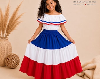 Abito dominicano, classico abito dominicano per bambine, disponibile nelle taglie da 12 mesi fino alla XXL per adulti.
