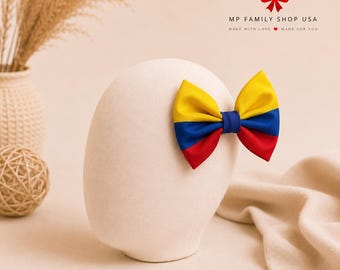 コロンビア国旗ヘアリボン（女の子用）、コロンビアヘアクリップ、コロンビアベビーリボン、コロンビアヘッドバンド、ラティーナヘアアクセサリー、三色リボン、