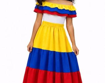 Colombian Folkloric Dress for Girls  Traditional Cumbia / Cultural  Festival Outfit Size 8 - Etsy