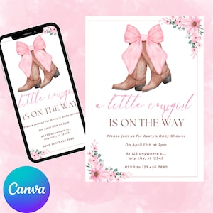 Cowgirl Baby Shower Invitation Country Western Wild Girl West A Little Cowgirl is on the Way Baby Shower Sprinkle Printable Editable.