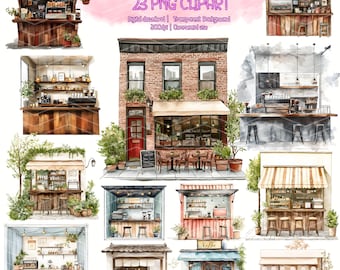 Watercolor Coffee Shop Clipart Bundle: 23 PNG Illustrations (Digital Download)