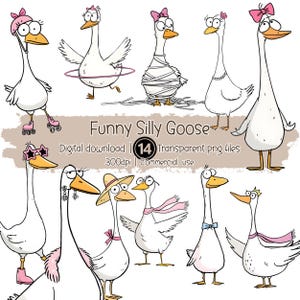 Funny Goose Clipart Bundle: Quirky Cartoon Geese PNG (Digital Download)