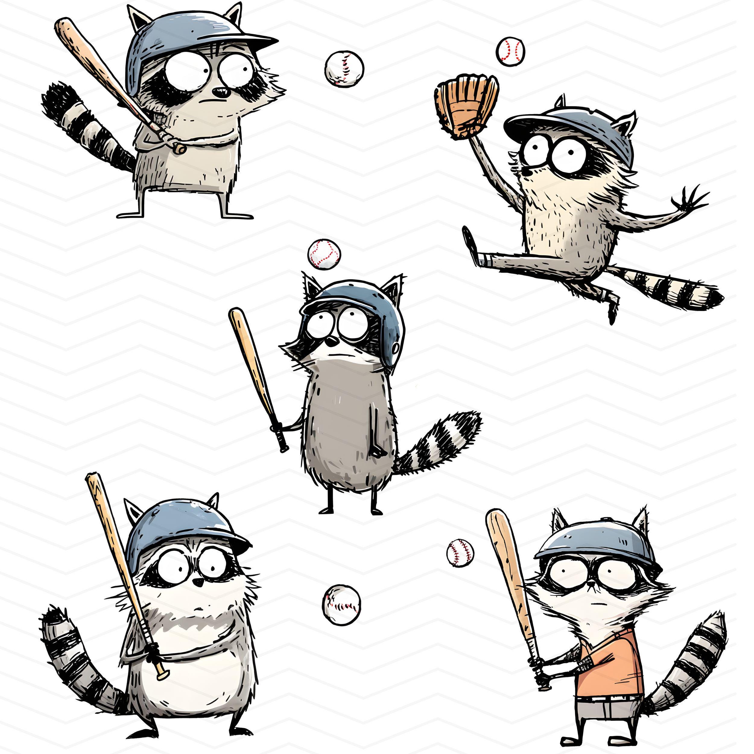 Baseball Raccon Baseball Raccoon Clipart Set: Funny Sports Animal PNG (digital Download ...