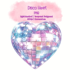 Disco Heart Clipart | Shiny Heart | Sparkling Glitter Heart | Glam Heart | Valentine Heart | Retro Party decor |  PNG | Commercial use