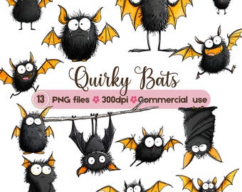 Pacchetto di divertenti clipart di pipistrelli di Halloween: grafica PNG per uso commerciale