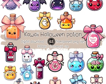 Kawaii Halloween Potion Clipart: 63 Witchy PNG Graphics (Commercial Use