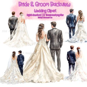 Aquarell Braut & Bräutigam Rücken Clipart, Hochzeit Illustration, PNG-Dateien, Hochzeit Clipart Einladung, Braut und Bräutigam von der Rückseite Clipart
