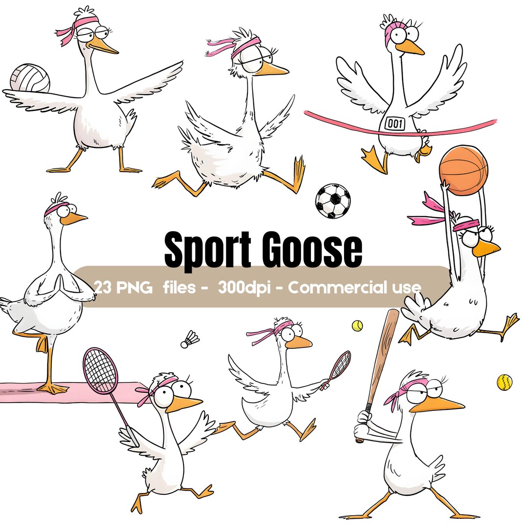 Sport Goose Clipart Bundle, Funny Goose Playing Sports PNG, Goose Clip ...