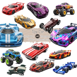 Speelgoedauto clipartbundel, raceauto png, decor jongen verjaardagsfeestje, decor kinderfeest, digitale download, commercieel gebruik