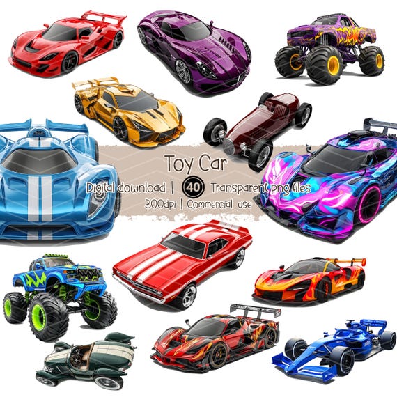 Toy Car Clipart Bundle: Race Car PNG Graphics (Commercial Use, Digital Download)