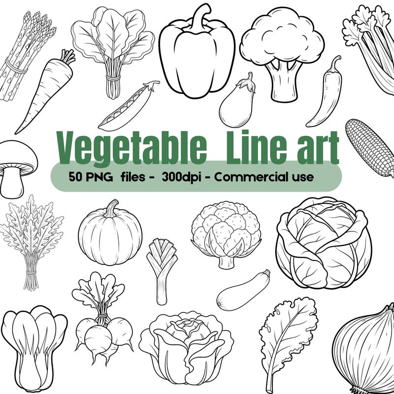 Black and White Vegetable Clipart - Etsy