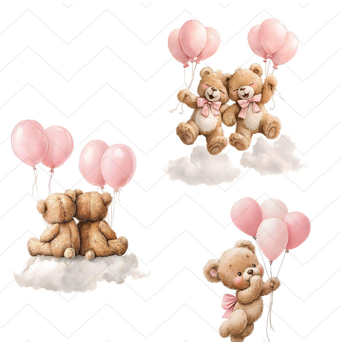 Cute Teddy Bear With Pink Balloons PNG Clipart Bundle, Baby Shower ...