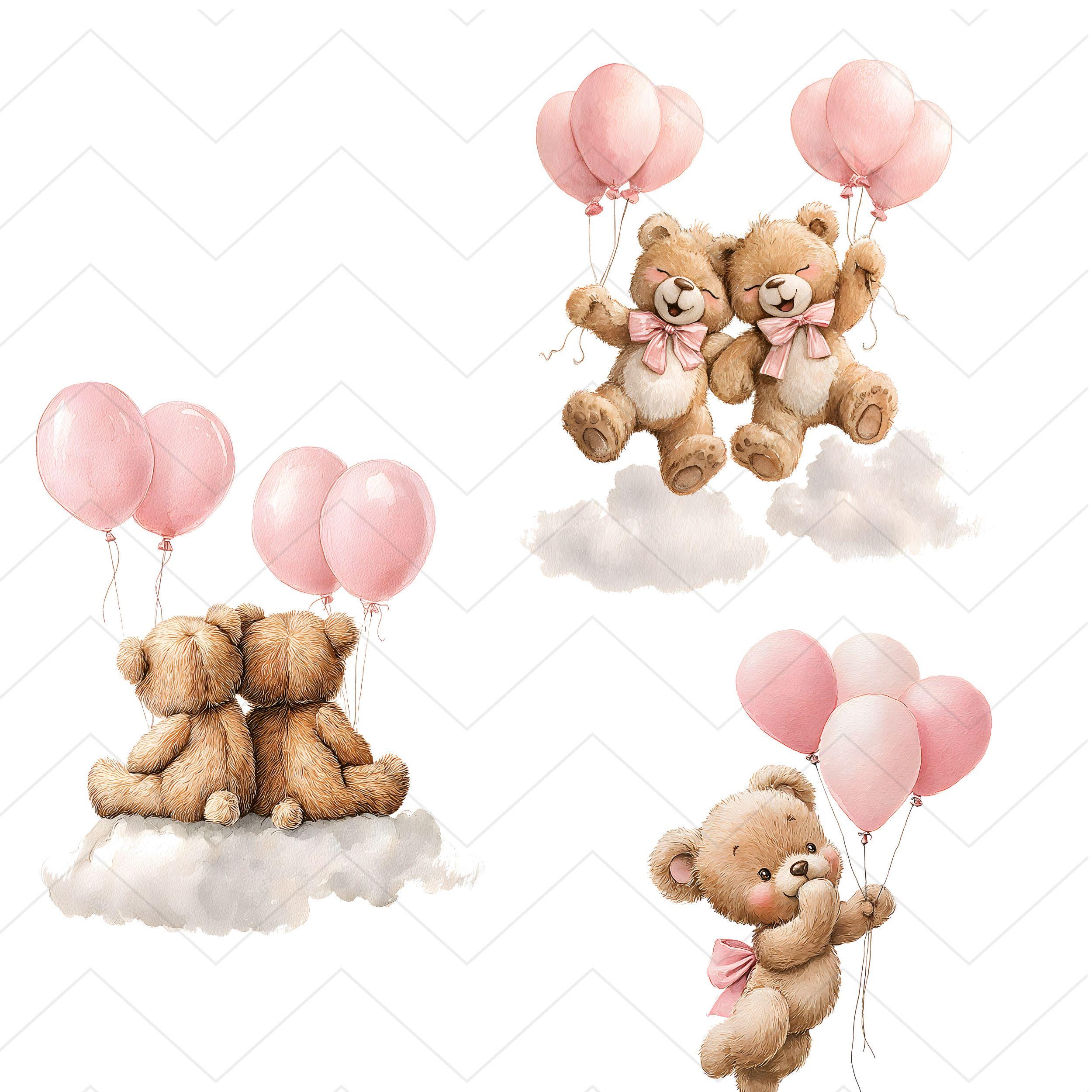 Cute Teddy Bear With Pink Balloons PNG Clipart Bundle, Baby Shower ...