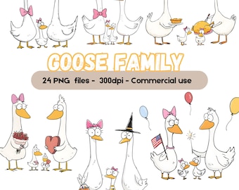 Goose Family Clipart Bundle, Cute Holiday Goose PNG, Farm Animal Clipart for Sublimation, Kids Party, Scrapbooking, Card Making