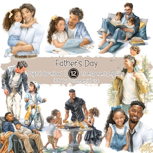 Aquarell Vatertag Clipart Bundle | Papa und Kinder PNG | 12 Aquarell Vatertagsbilder, Vater Tochter, Vater Sohn PNG
