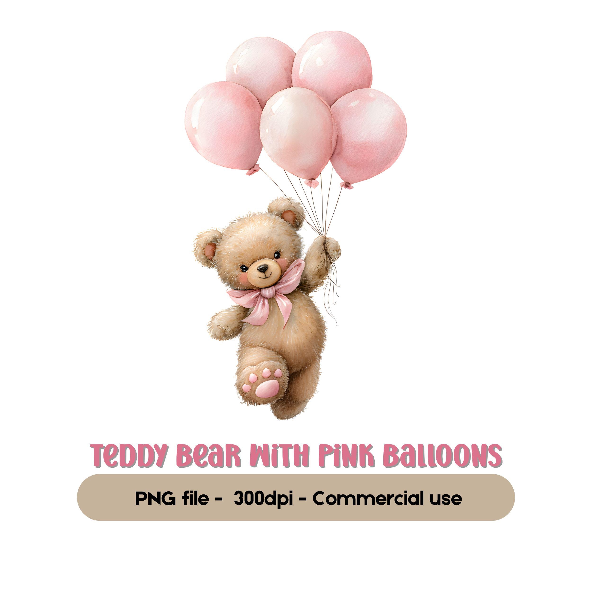 Cute Teddy Bear With Pink Balloons PNG, Baby Shower Clipart, Nursery ...