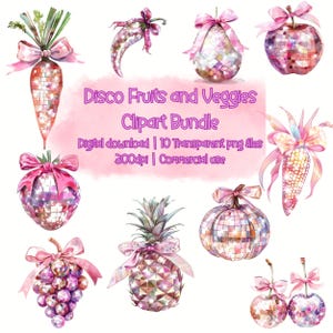 10 mignons fruits et légumes disco PNG Clipart | Fruits disco des cliparts | Clipart Légumes Disco | Clipart tendance | Boule disco glamour