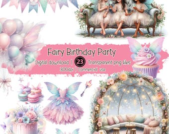 Feengarten Clipart Bundle: Pastell Geburtstagsparty PNG (digitaler Download)