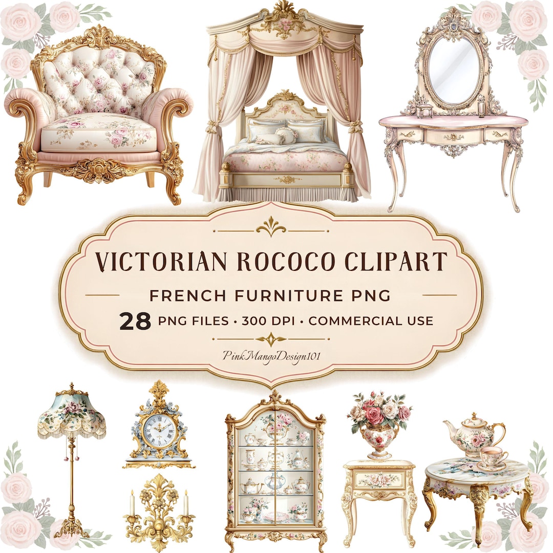 Victorian Rococo Clipart Bundle: French Furniture PNG Graphics