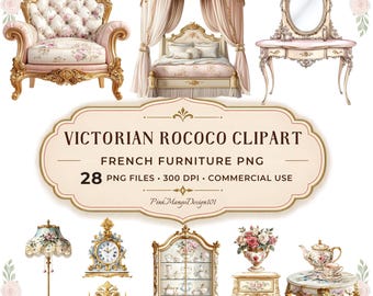 Victorian Rococo Clipart Bundle: French Furniture PNG Graphics
