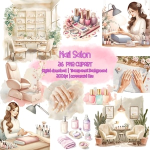 Pacchetto di clipart PNG per salone per unghie / 36 immagini di sfondo trasparenti / Download digitale 300 dpi / Uso commerciale / Grafica per manicure