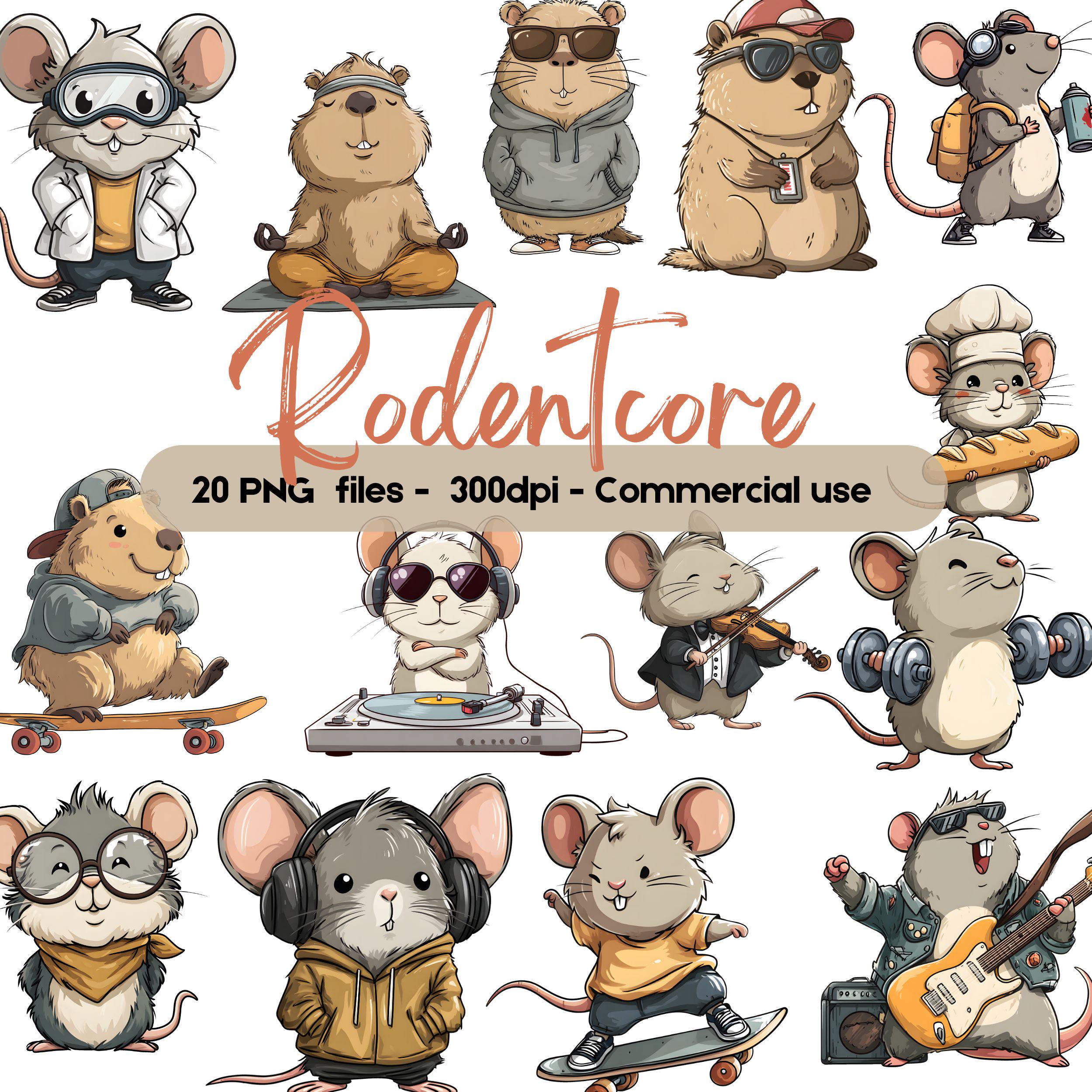 Rodentcore Clipart PNG Bundle, Skater Mice & DJ Capybara, Hipster