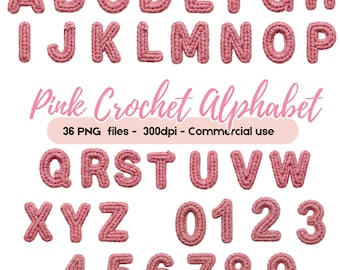 Crochet Alphabet PNG Letters, Knitted Font Clipart, Pink Yarn Text Elements, DIY Craft Designs, Scrapbooking Digital Alphabet Set