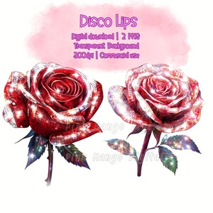 Pacchetto Clipart di rose disco scintillanti / PNG di rose rosse lucide / Rose glamour / Rose di San Valentino / Rose retrò / Clipart floreali / Rosa rosa