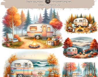 Autumn Camping Clipart Bundle: 20 Fall Camper PNGs (Digital Download, Commercial Use)