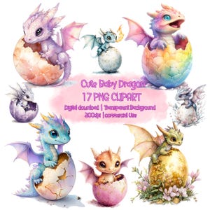 Schattige babydraak clipartbundel, pasgeboren babydraak, kinderdagverblijf draken, digitale fantasiekunst, schattige draak, inrichting kinderkamer, inrichting babyshower