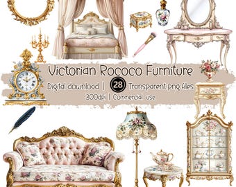 Victorian Rococo Clipart Bundle: French Furniture PNG Graphics (Digital Download)