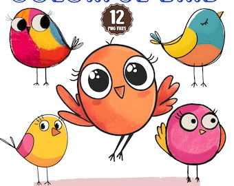 Colorful Bird Clipart Bundle, Cute Bird PNG, Cartoon Bird Clipart, Spring Bird Clipart, Printable PNG, Commercial Use