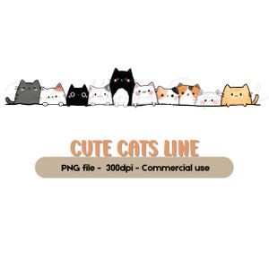 Cute Cats Line PNG | Kawaii Cat Clipart, Cute Kitty Design, Cat Lovers Sublimation File