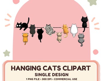 Hanging Cats Clipart PNG, Funny Kitten Digital Download, Cute Cat Graphic, Cat Lover Gift Idea, Instant Download Clipart