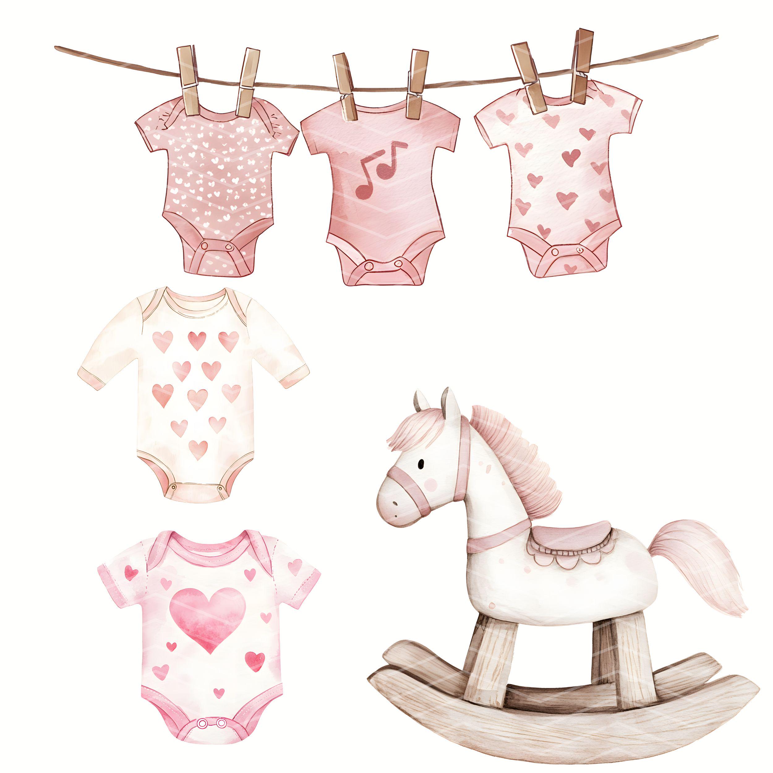 Girl Baby Shower Clipart Bundle Watercolor PNG Nursery Decor Pink ...