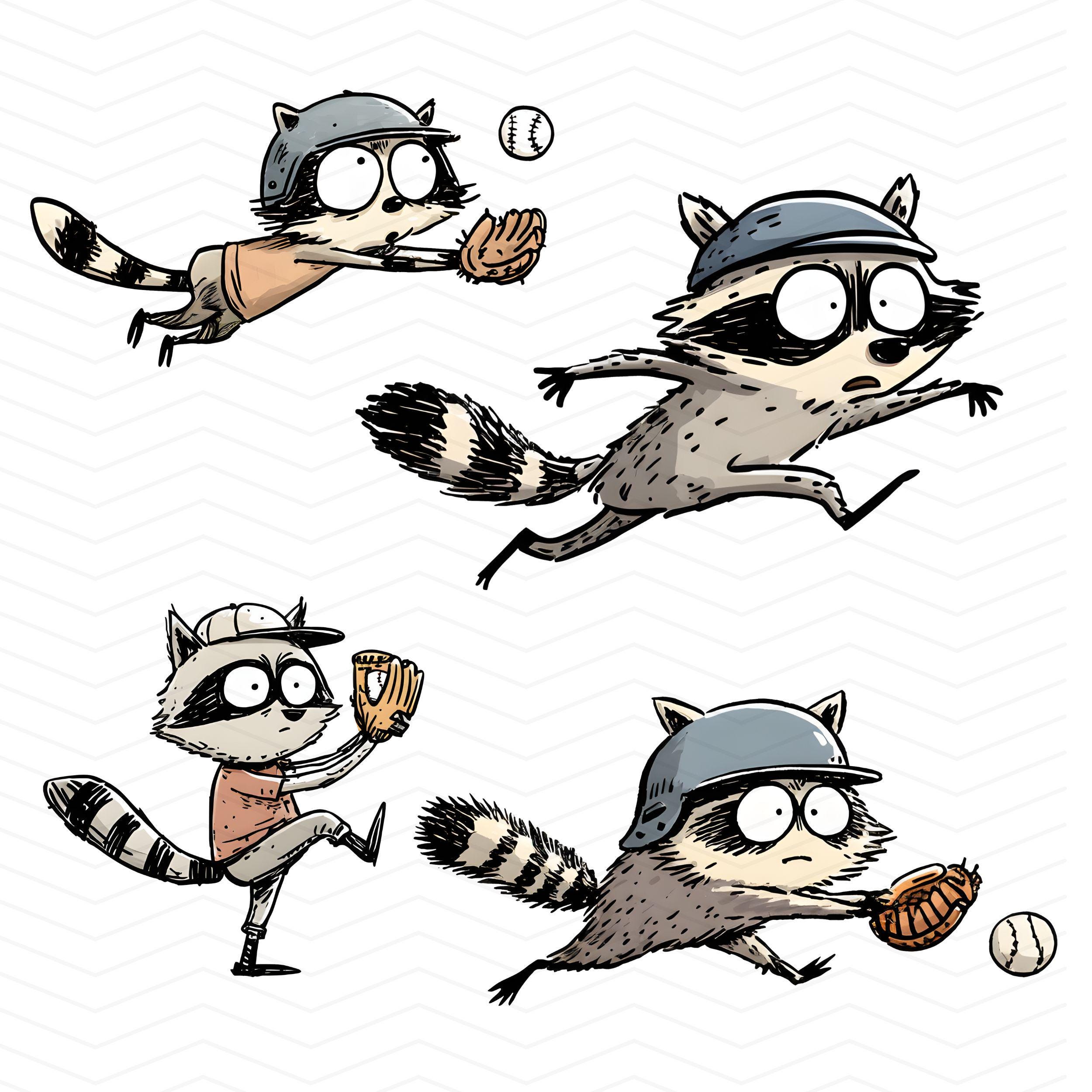 Baseball Raccon Baseball Raccoon Clipart Set: Funny Sports Animal PNG (digital Download ...