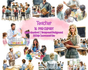 Watercolor Teacher Clipart: School PNG Illustrations (Digital Download)